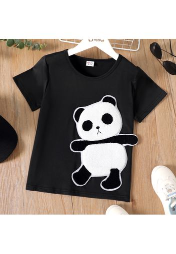 Kid Boy/Kid Girl Animal Panda Patch Embroidered Short-sleeve Tee