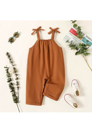 Toddler Girl 100% Cotton Bowknot Design Brown Jumpsuits