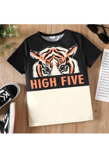 Kid Boy Letter Animal Tiger Print Colorblock Short-sleeve Tee