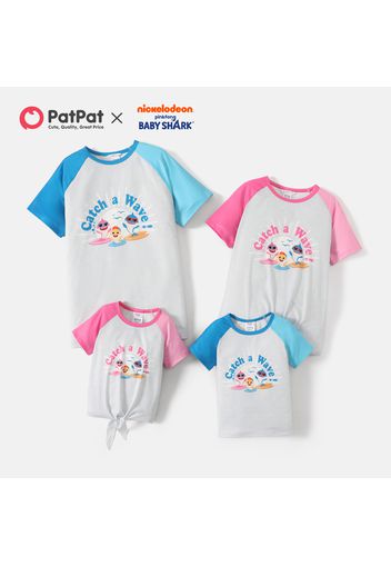 Baby Shark Family Matching Raglan-sleeve Cartoon Shark and Letter Print Tees