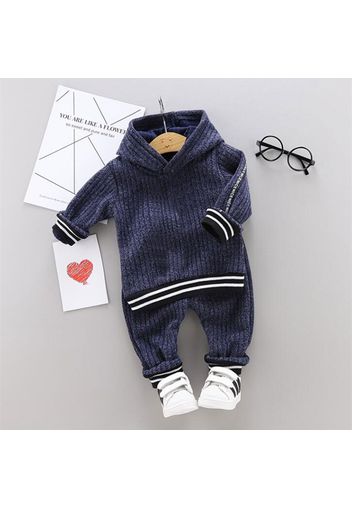 2-piece Toddler Girl/Boy Striped Knit Hoodie and Elasticized Pants Set