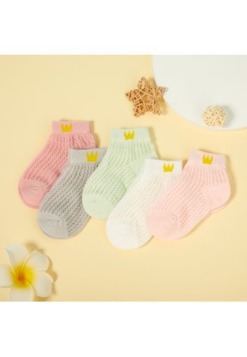 5-pairs Baby / Toddler / Kid Heart Stars Pattern Mesh Panel Socks