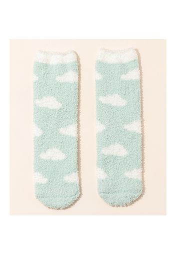 Women Allover Clouds Pattern Autumn Winter Warm Fluffy Socks