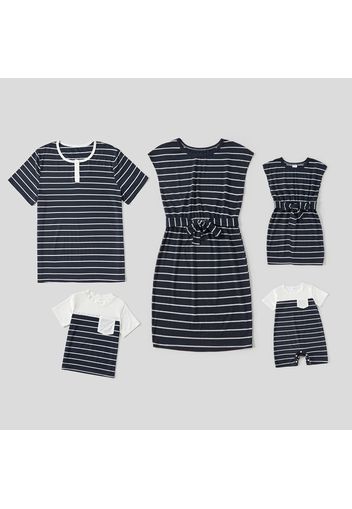 Stripe Print Navy Family Matching Athleisure Set