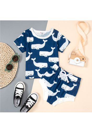 2pcs Baby Boy All Over Whale Print Short-sleeve T-shirt and Shorts Set