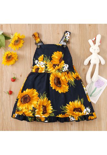 Toddler Girl Floral Sunflower Print Overall Dress