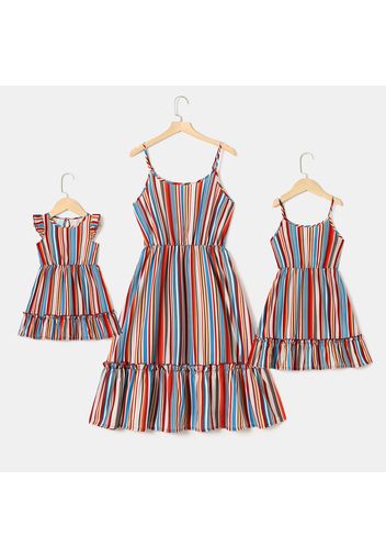 Colorful Striped Ruffle Hem Cami Dress for Mom and Me