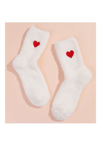 1 Pair Winter Warm Women Coral Fleece Mid Socks Thicken Thermal Cold Resistance Love Print Soft Ladies Floor Sleeping Sox