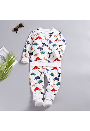 2-piece Toddler Boy Dinosaur Print Pullover Sweatshirt and Elasticized Pants Set