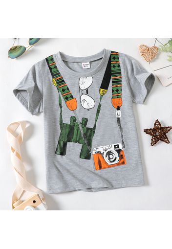 Kid Boy Animal/Camera Telescope Print Short-sleeve Tee