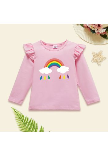 Toddler Girl Graphic Rainbow Print Ruffled Long-sleeve Tee