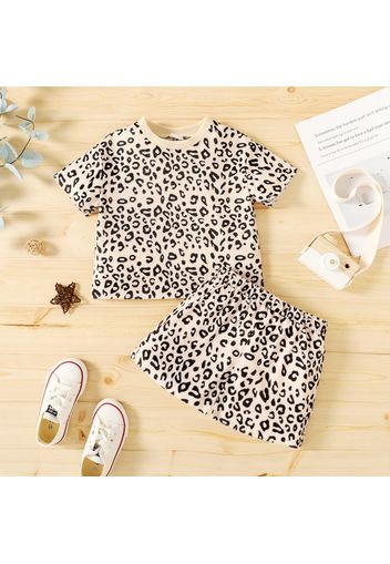 2-piece Toddler Girl Leopard Print Short-sleeve Tee and Elasticized Shorts Set