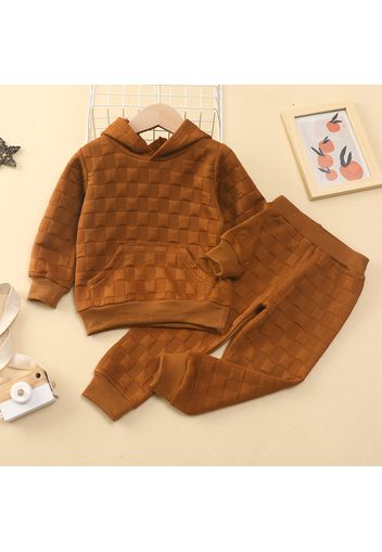 2-piece Toddler Girl/Boy Textured Solid Color Hoodie Sweatshirt and Pants Casual Set