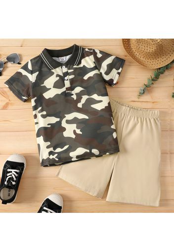 2pcs Kid Boy Camouflage Print Short-sleeve Pique Polo Shirt and Shorts Set