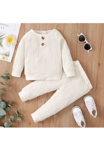 2pcs Baby Boy/Girl Solid Cable Knit Long-sleeve Top and Trousers Set