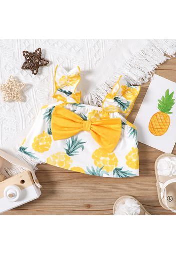 Baby Girl Bow Front Allover Pineapple Print Ruffle Trim Tank Top