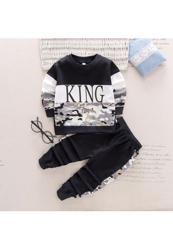 2-piece Toddler Boy Letter Camouflage Print Colorblock Sweatshirt and Pants Set