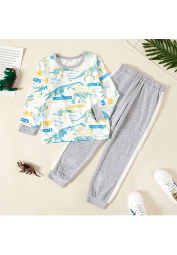 2-piece Kid Boy Dinosaur Animal Letter Print Pullover Sweatshirt and Pants Casual Set