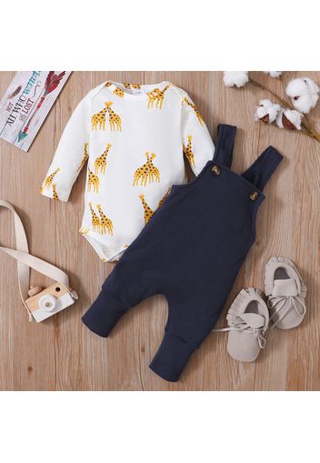 2pcs Giraffe Print Romper Suspender Pants Baby Set