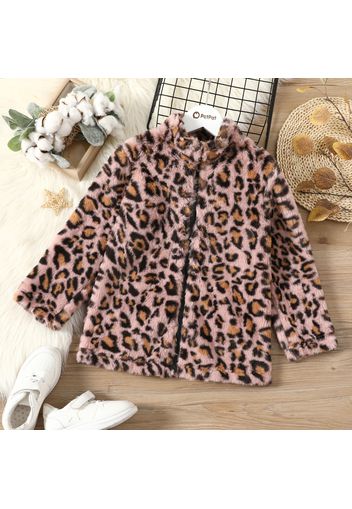Kid Girl Leopard Print Stand Collar Zipper Jacket