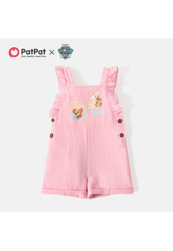 PAW Patrol Toddler Girl Floral Print Ruffled Short-sleeve Cotton Tee/ Ruffled Pink Overalls