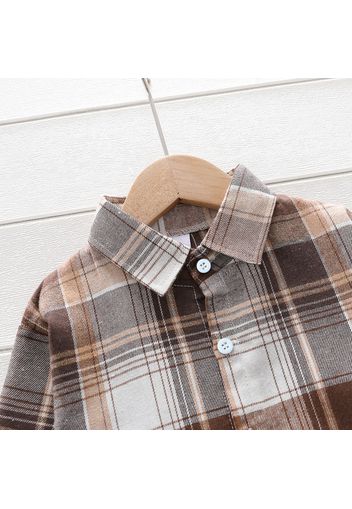 Toddler Boy Lapel Collar Button-Down Long-sleeve Plaid Shirt