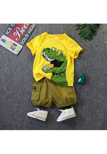 2pcs Toddler Boy Playful Dinosaur Print Tee & Cargo Shorts Set