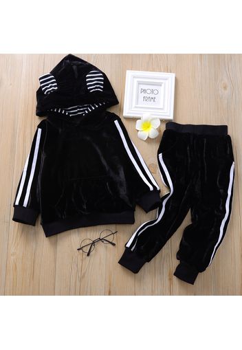 2-piece Baby / Toddler Striped Rabbit Ear Hoodie and Velvet Pants Set