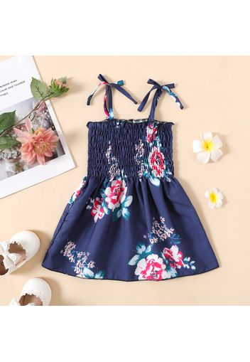 Baby Girl Floral Print Blue Shirred Cami Dress