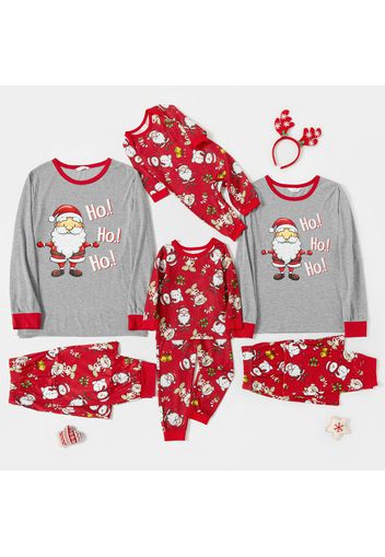 Christmas Cartoon Santa and Letter Print Red Family Matching Long-sleeve Pajamas Sets (Flame Resistant)