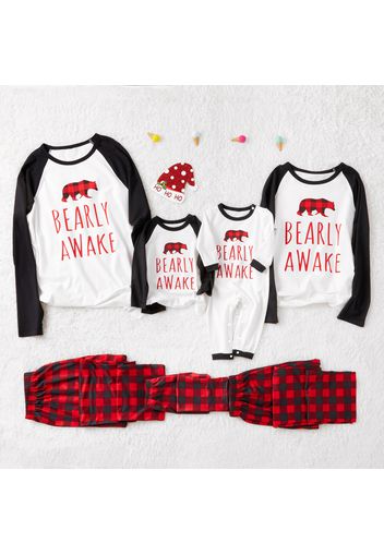 Family Matching ' Bearly Awake ' Print Plaid Christmas Pajamas Sets (Flame Resistant)