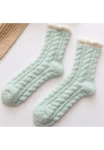 2-pack Cable Pattern Fluffy Coral Fleece Winter Warm Two-Tone Socks