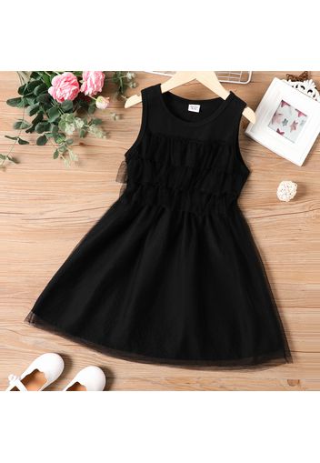 Kid Girl Solid Color Mesh Design Sleeveless Dress