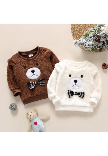 Toddler Boy/Girl Bowknot Design Bear Pattern Fuzzy Sweater