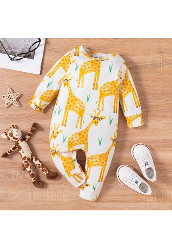 Baby Girl All Over Cartoon Animal Print Long-sleeve Jumpsuit