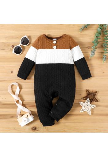 Baby Boy Colorblock Knitted Textured Long-sleeve Jumpsuit