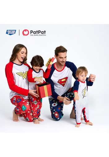 Justice League Family Matching Logo Colorblock Top And Stars Allover Pants Pajamas Sets