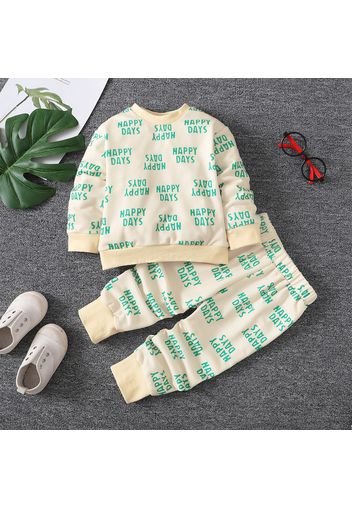 2pcs Toddler Boy Letter Allover Print Pullover Sweatshirt and Elasticized Pants Set