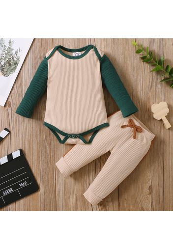 Ribbed 2cps Color Block Long-sleeve Baby Set