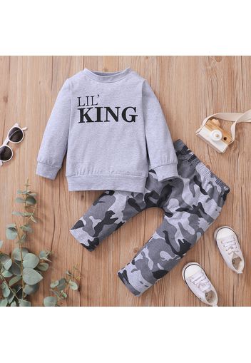 2pcs Letter and Camouflage Print Long-sleeve Baby Set