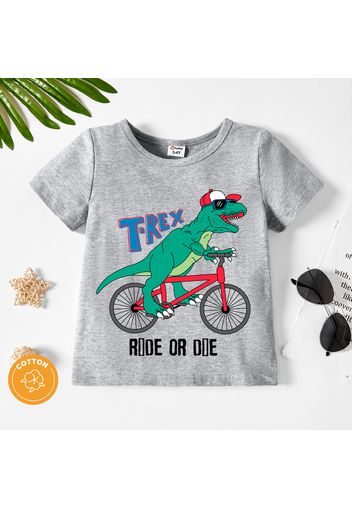 Toddler Boy Graphic Dinosaur and Bicycle and Letter Print Short-sleeve Tee