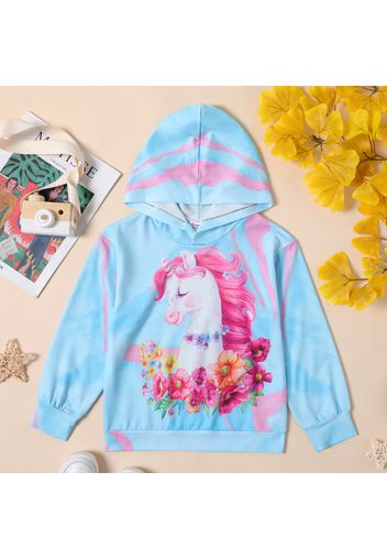 Kid Girl Floral Unicorn Print Tie Dye Hoodie Sweatshirt