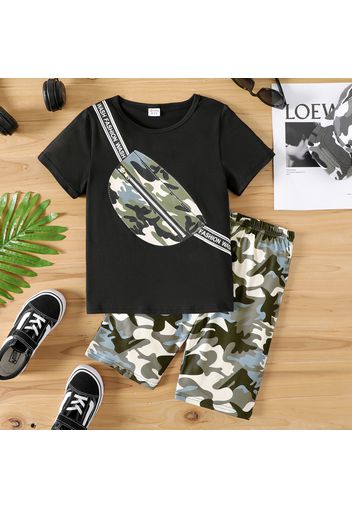 2pcs Kid Boy Camouflage Bag Print Short-sleeve Tee and Shorts Set