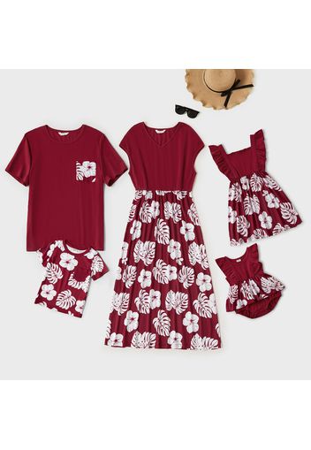 Mosaic Floral Print Family Matching Claret-red Sets