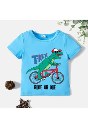 Toddler Boy Graphic Dinosaur and Bicycle and Letter Print Short-sleeve Tee