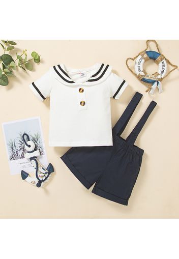 2pcs Baby Boy/Girl 100% Cotton Suspender Shorts andContrast Sailor Collar Short-sleeve Top Set