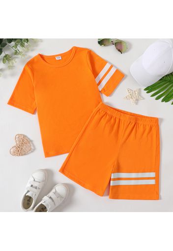 2-piece Kid Boy Striped Short-sleeve Tee and Elasticized Shorts Casual Set