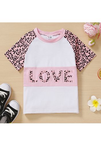 Toddler Girl Letter Leopard Print Short-sleeve Tee