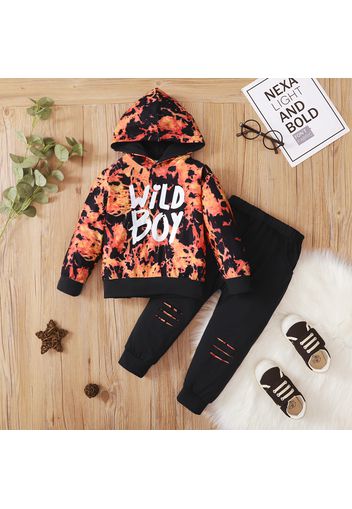 2-piece Toddler Boy Letter Fire Print Hoodie Sweatshirt and Pants Set