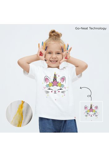 [2Y-6Y] Go-Neat Water Repellent and Stain Resistant Toddler Girl Animal Unicorn Print Short-sleeve White Tee